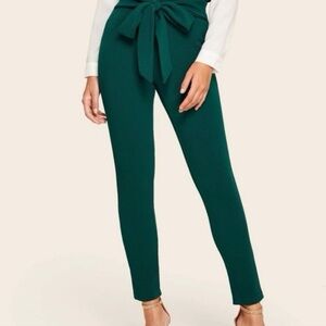 Discovery Green Tie Front Skinny High Rise Pants